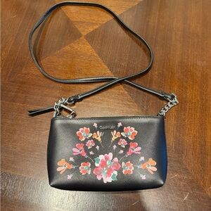 Calvin Klein Black Crossbody Bag with Pink Floral Accents